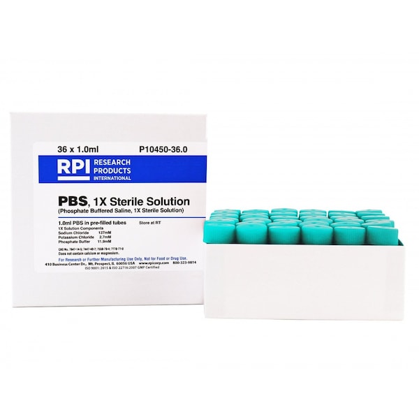 Phosphate Buffered Saline, 1X Solution, 1.0ml Pre-Filled Tubes, Sterile, 36 Tubes, 4.5ml Tube Size